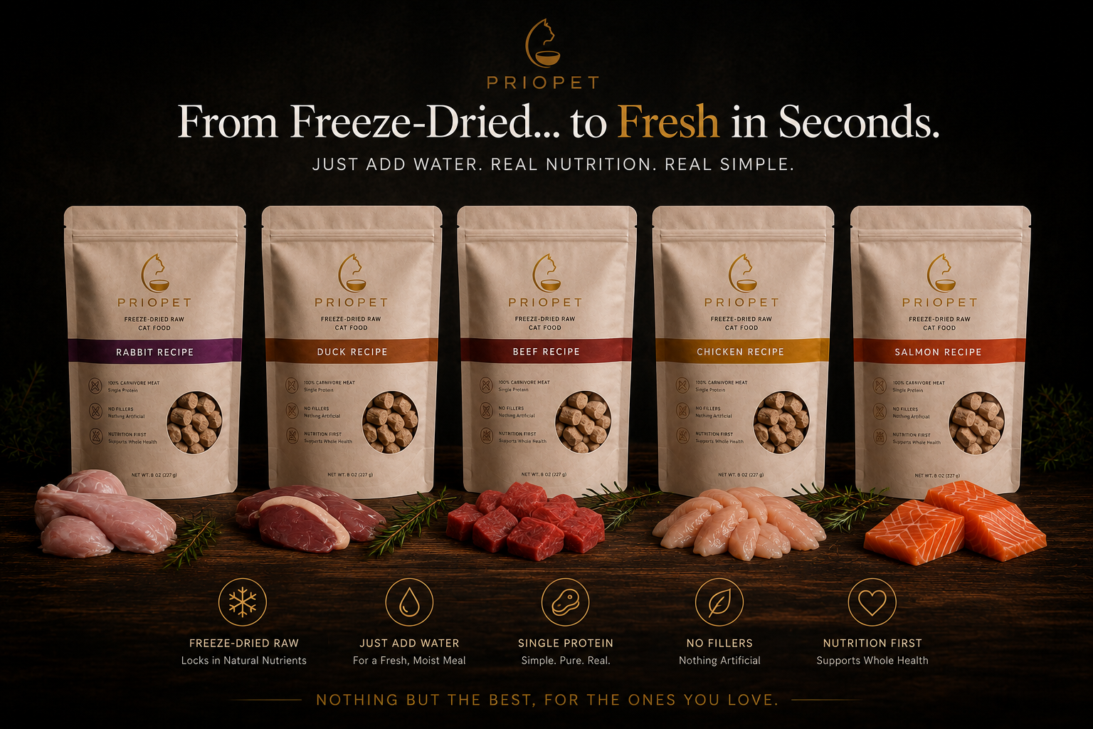 Priopet freeze-dried raw cat food — five recipes