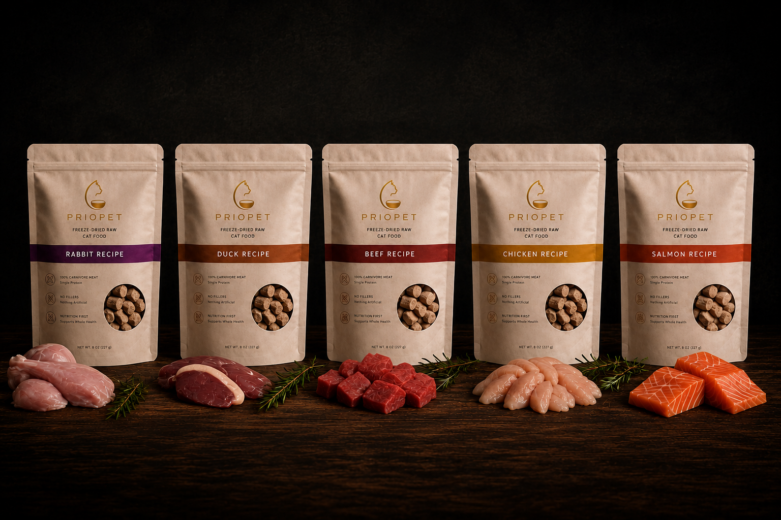 Priopet freeze-dried raw cat food — Rabbit, Duck, Beef, Chicken, Salmon